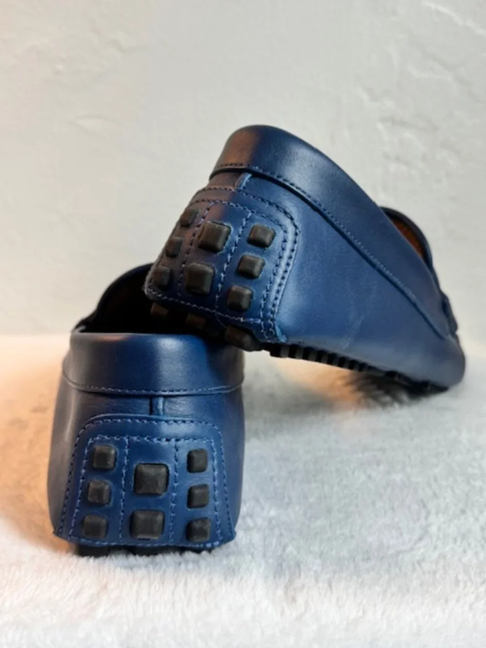 Gucci Men’s Blue Leather Interlocking G Driving Loafers Size 8